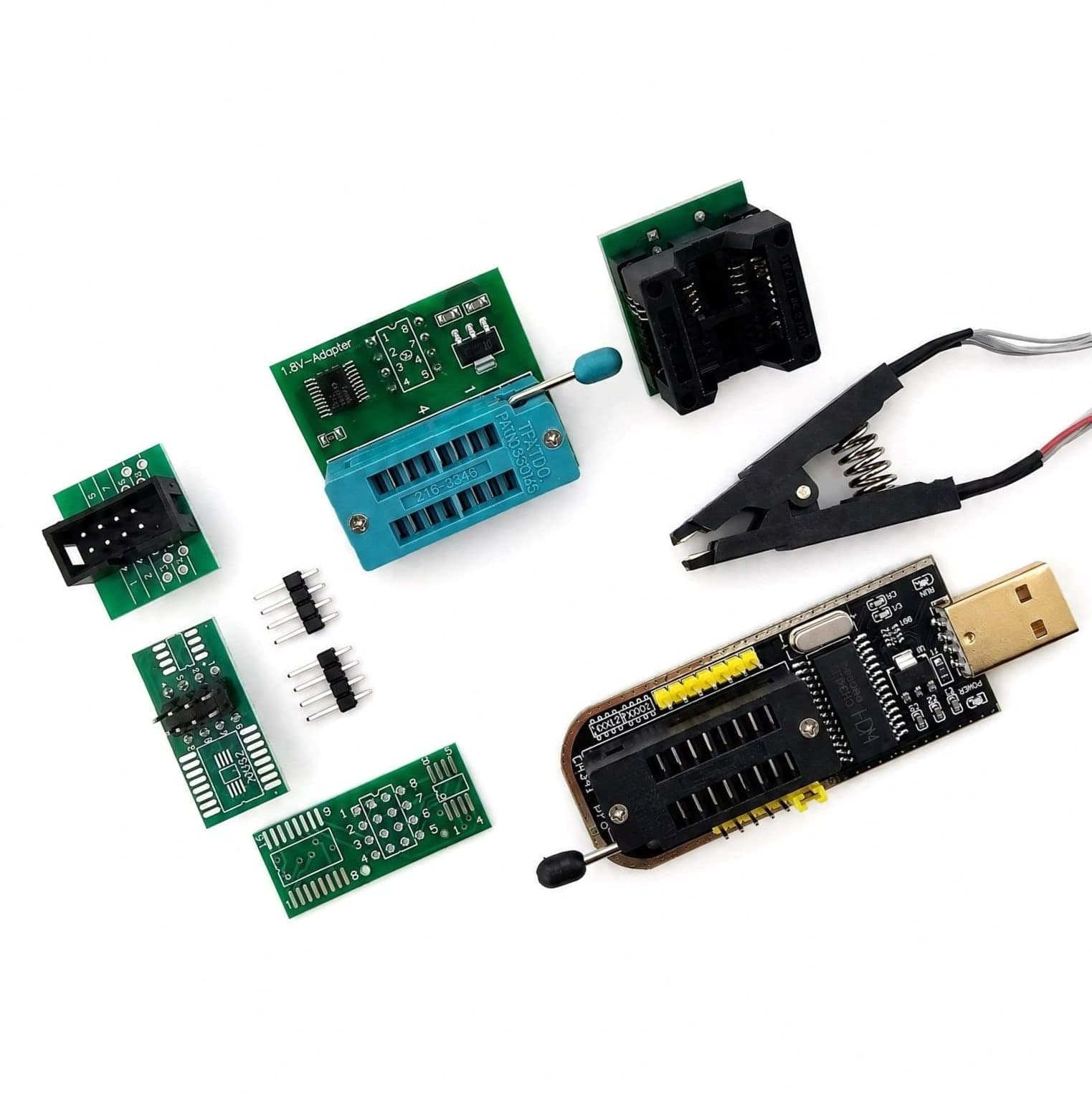 Programator CH341A EEPROM/BIOS, zestaw z klipsem SOIC8 i adapterami (1,8 V, SOIC8)