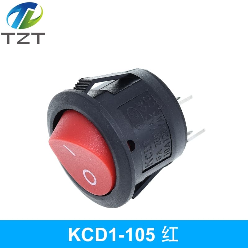 Przełącznik BITCHIP kołyskowy KCD1-105 okrągły 20 mm ON-OFF, czerwony