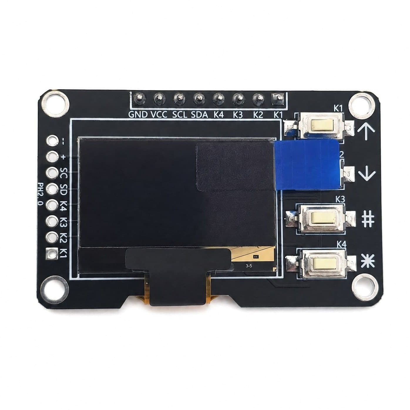 Wyświetlacz OLED 0,96" SSD1306 I2C BITCHIP z 4 przyciskami, biały - zdjęcie 2